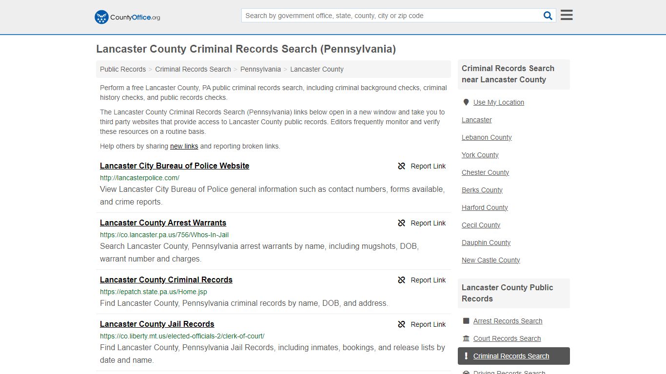 Lancaster County Criminal Records Search (Pennsylvania)