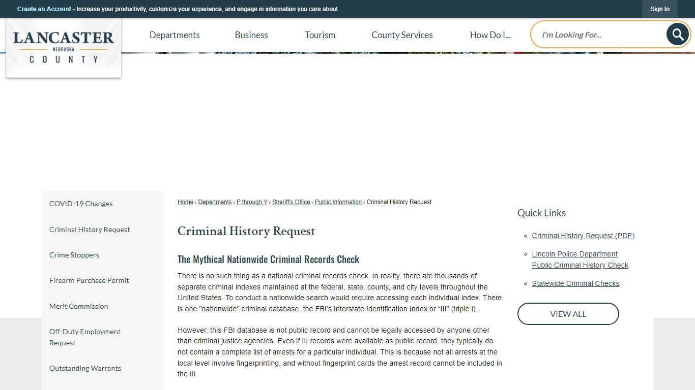 Criminal History Request | Lancaster County, NE